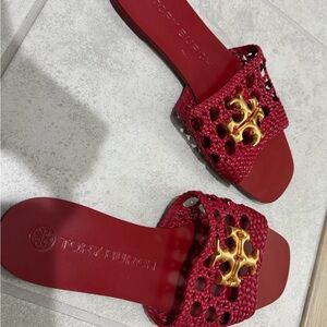 Tory Burch Red Sandals with Gold Emblem